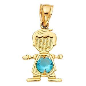 14k Real Yellow Gold December Birthstone CZ Boy Charm Pendant | birthday gift |